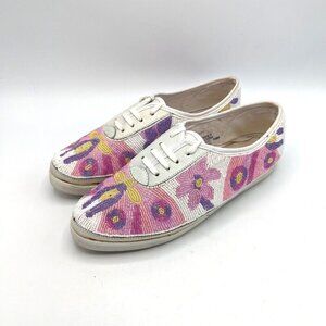 Vintage 1990s BEADZ Heavily BEADED Sneakers Casual Shoes Pink Butterfly Barbie